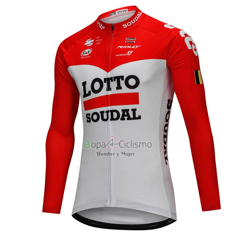 Lotto Soudal Ropa Ciclismo Culotte Largo 2018 Mangas Largas Blanco y Rojo